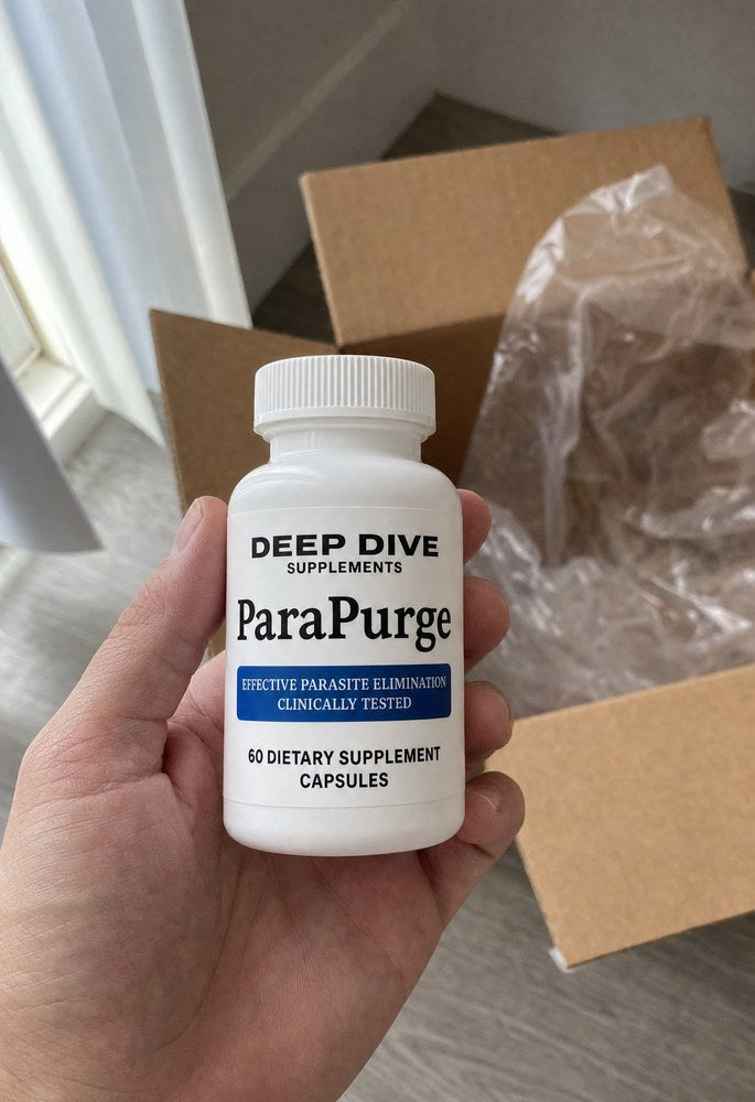 Customer holding a bottle of ParaPurge beside an opened box